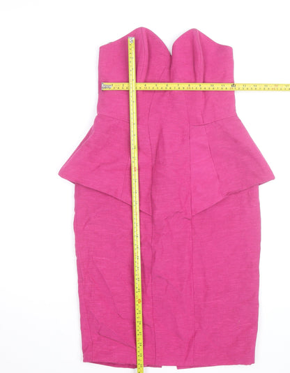 Oasis Women Pink Strapless Peplum Knee Length Party Dress Size 14