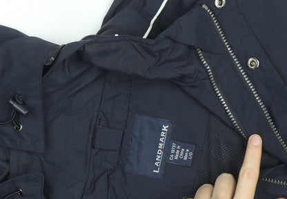 Landmark Men's Blue Hooded Parka Jacket Size L Water Resistant