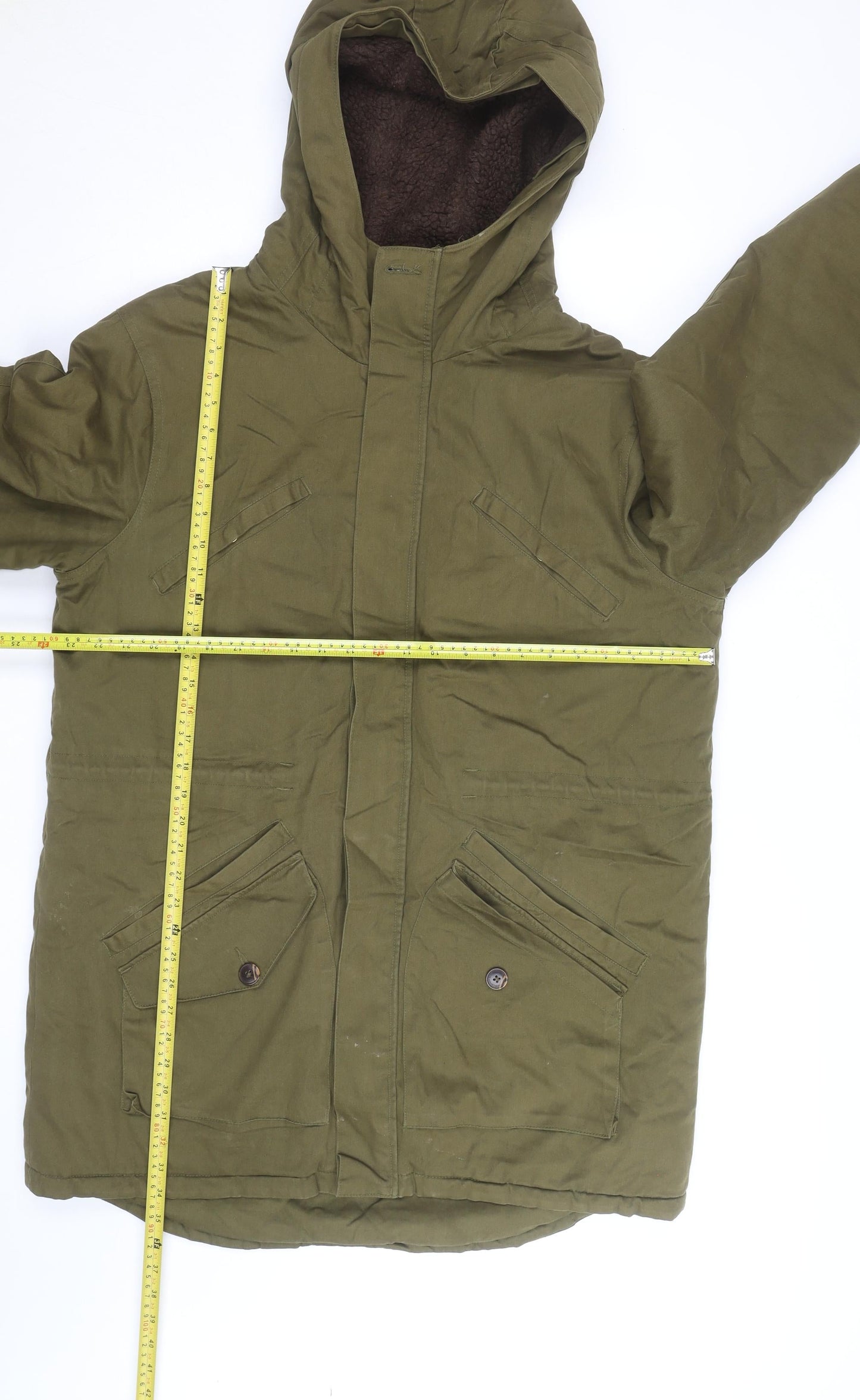 These Glory Days Men's Green Hooded Parka Jacket M Cotton Lined