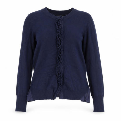 Banana Republic Women's Blue Merino Wool Cardigan L Ruffle Trim