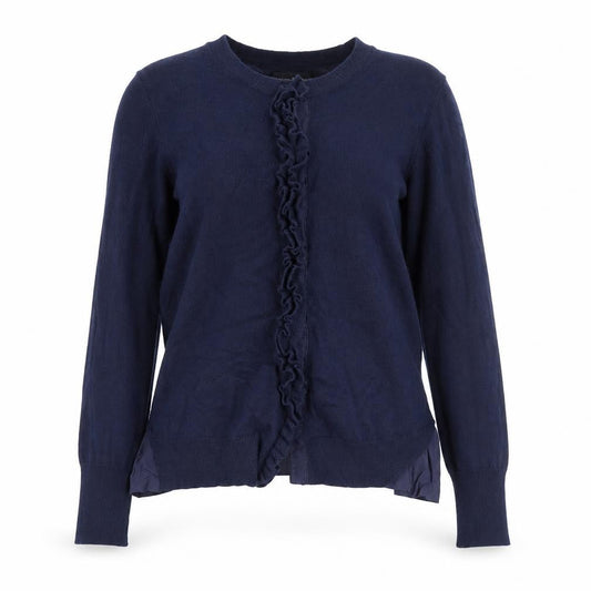 Banana Republic Women's Blue Merino Wool Cardigan L Ruffle Trim