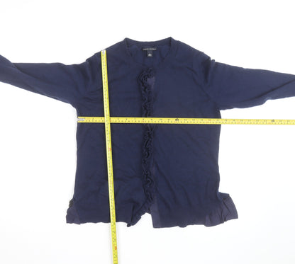 Banana Republic Women's Blue Merino Wool Cardigan L Ruffle Trim