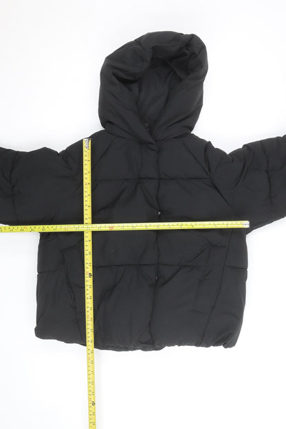 ZARA Girls Black Puffer Jacket 9-10 Years Hooded Winter Coat
