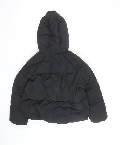 ZARA Girls Black Puffer Jacket 9-10 Years Hooded Winter Coat