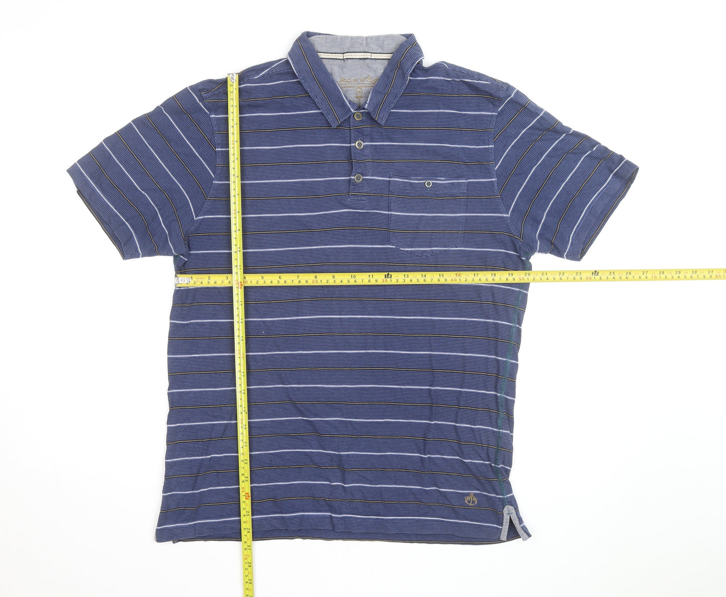Nautica Men's Blue Striped Cotton Short Sleeve Polo Shirt Size M