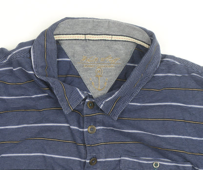 Nautica Men's Blue Striped Cotton Short Sleeve Polo Shirt Size M