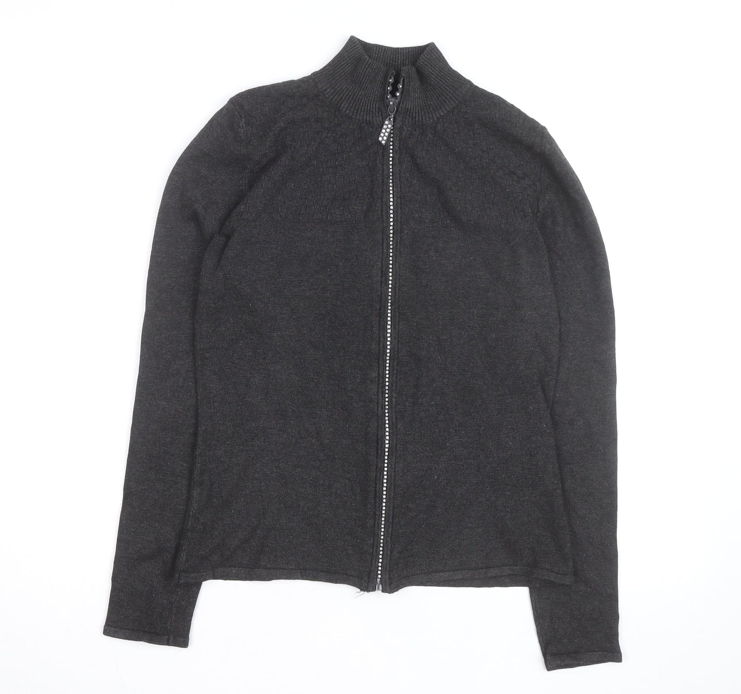 Belldini Women's Black Full Zip Mock Neck Knit Jumper M