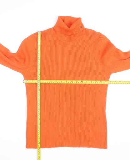 Ralph Lauren Men's Orange Cotton Roll Neck Jumper Size M