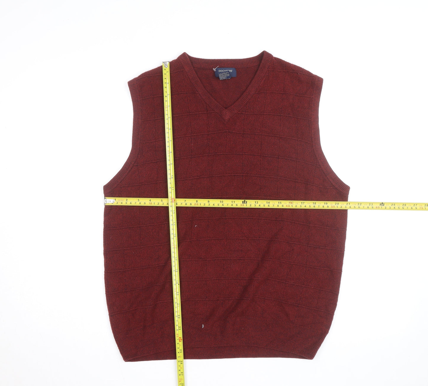 Dockers Men's Red Knit Sleeveless V-Neck Vest Jumper Size L
