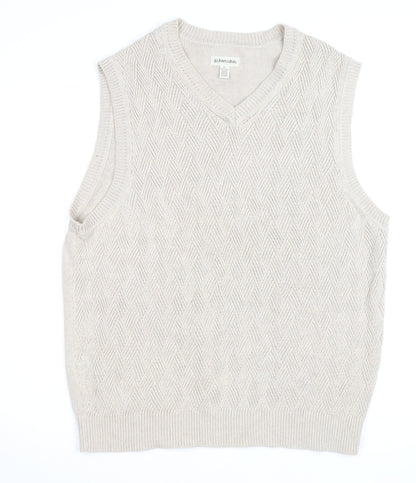 St. John’s Bay Men Beige Knit Cotton V-Neck Sleeveless Vest L