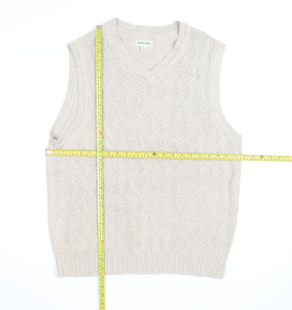 St. John’s Bay Men Beige Knit Cotton V-Neck Sleeveless Vest L