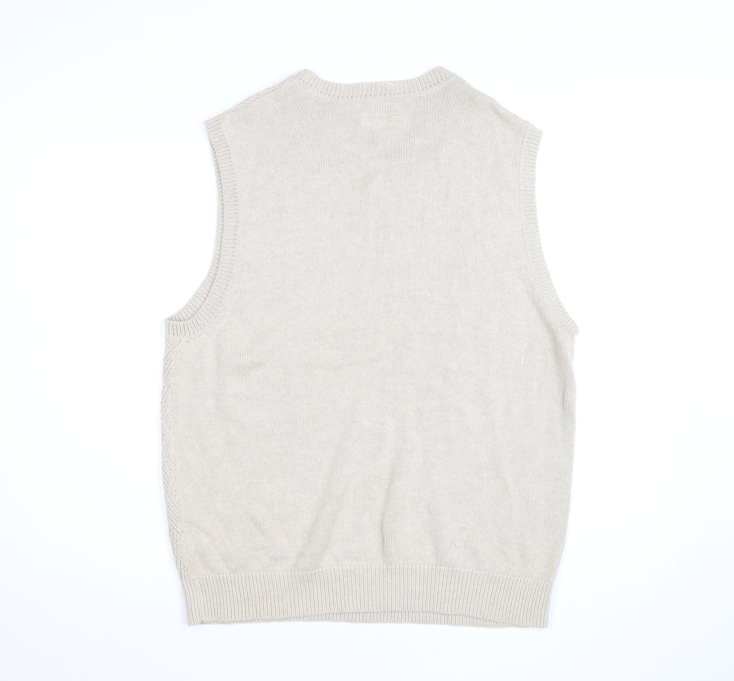 St. John’s Bay Men Beige Knit Cotton V-Neck Sleeveless Vest L