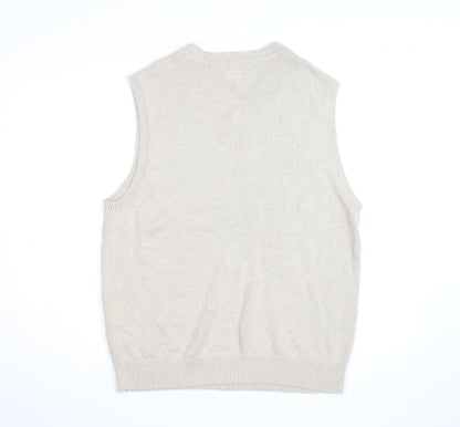 St. John’s Bay Men Beige Knit Cotton V-Neck Sleeveless Vest L
