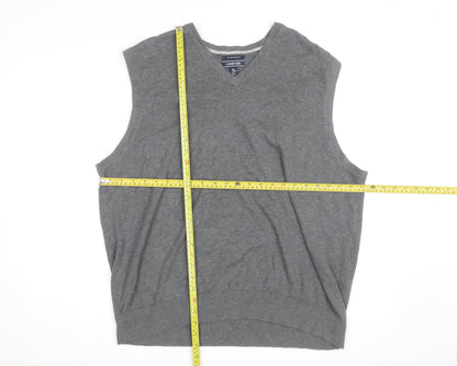 Lands' End Men's Grey Cotton V-Neck Sleeveless Vest XL
