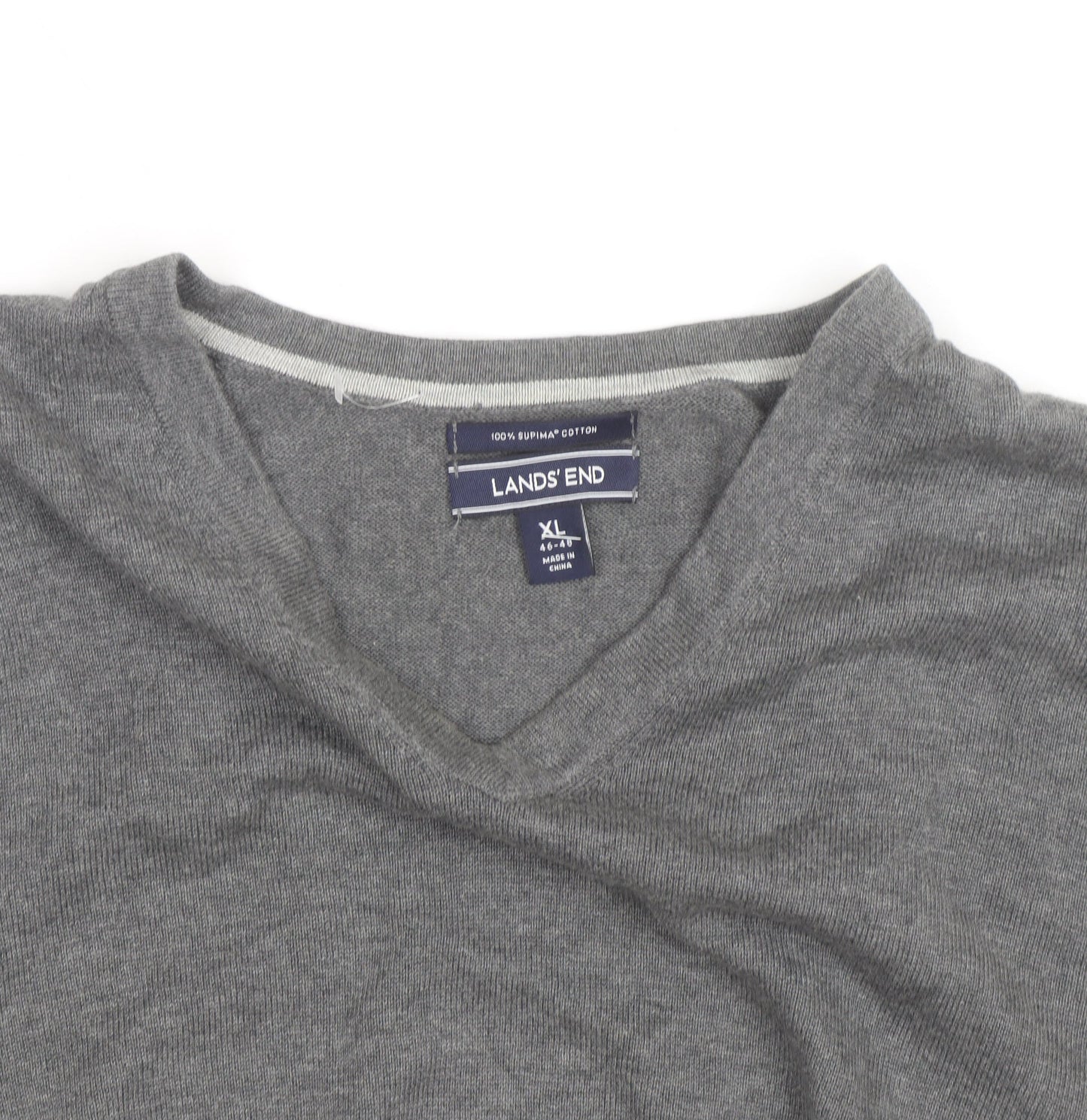 Lands' End Men's Grey Cotton V-Neck Sleeveless Vest XL