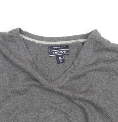 Lands' End Men's Grey Cotton V-Neck Sleeveless Vest XL