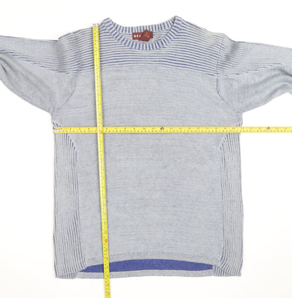 Nevada Men's Grey Cotton Crew Neck Striped Jumper M