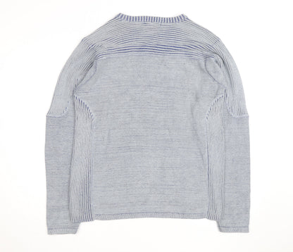 Nevada Men's Grey Cotton Crew Neck Striped Jumper M