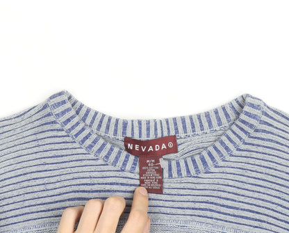 Nevada Men's Grey Cotton Crew Neck Striped Jumper M