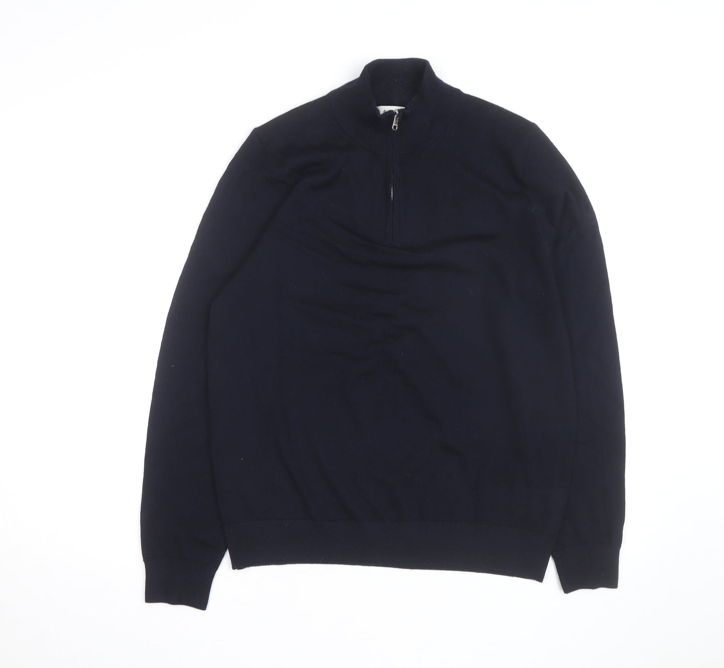 Marks and Spencer Autograph Mens Blue Merino Wool Half Zip Jumper M