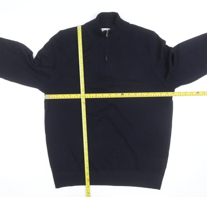 Marks and Spencer Autograph Mens Blue Merino Wool Half Zip Jumper M