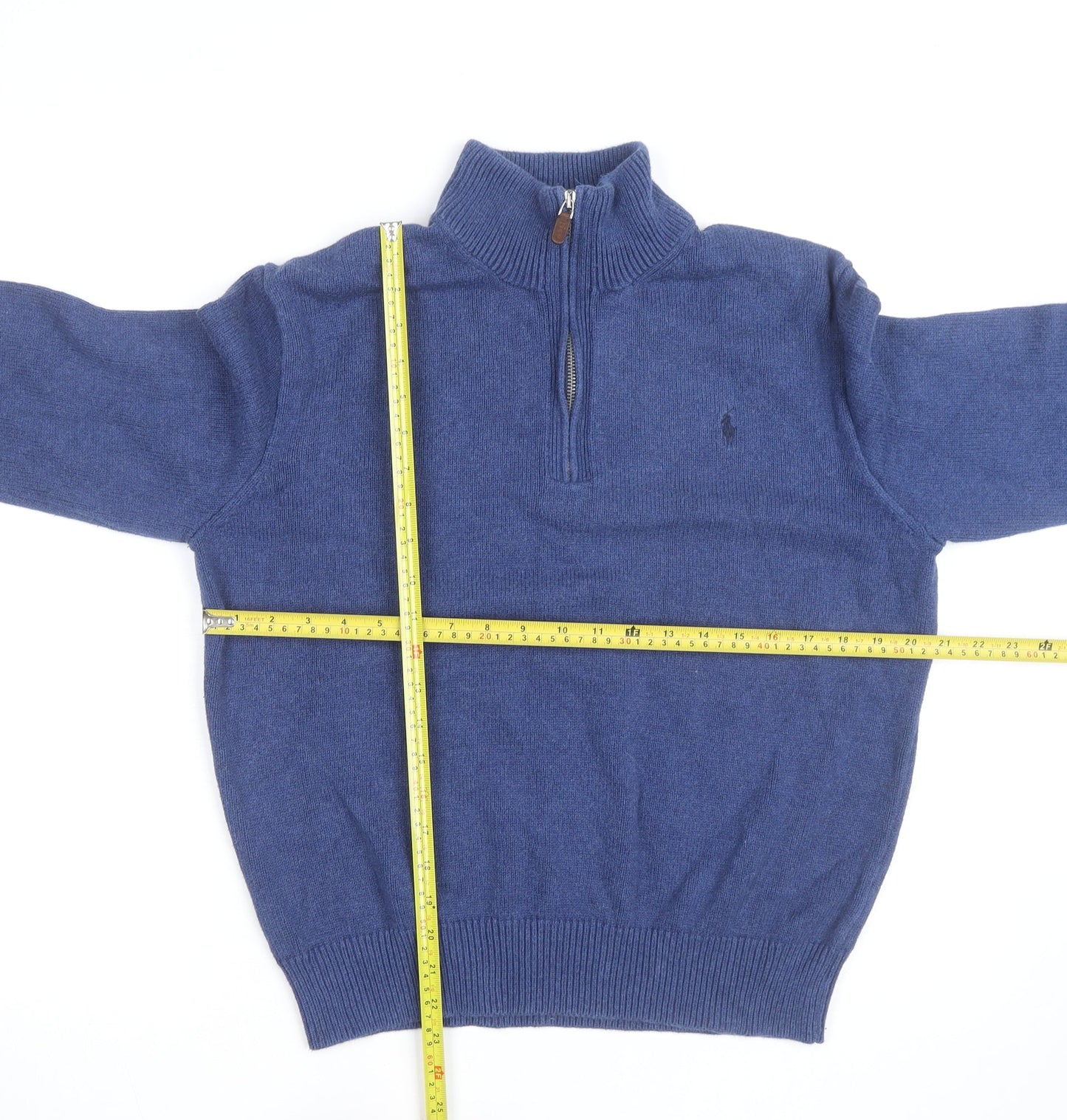Ralph Lauren Men's Blue Wool High Neck 1/2 Zip Jumper Size L