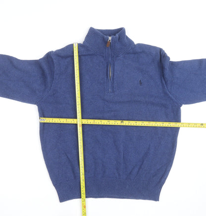 Ralph Lauren Men's Blue Wool High Neck 1/2 Zip Jumper Size L