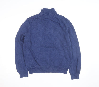 Ralph Lauren Men's Blue Wool High Neck 1/2 Zip Jumper Size L