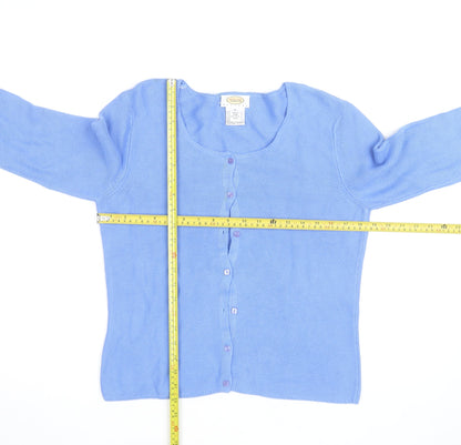 Talbots Petites Blue Cotton Blend Scoop Neck Button Cardigan S