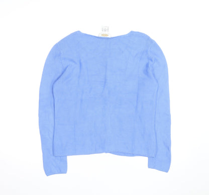 Talbots Petites Blue Cotton Blend Scoop Neck Button Cardigan S