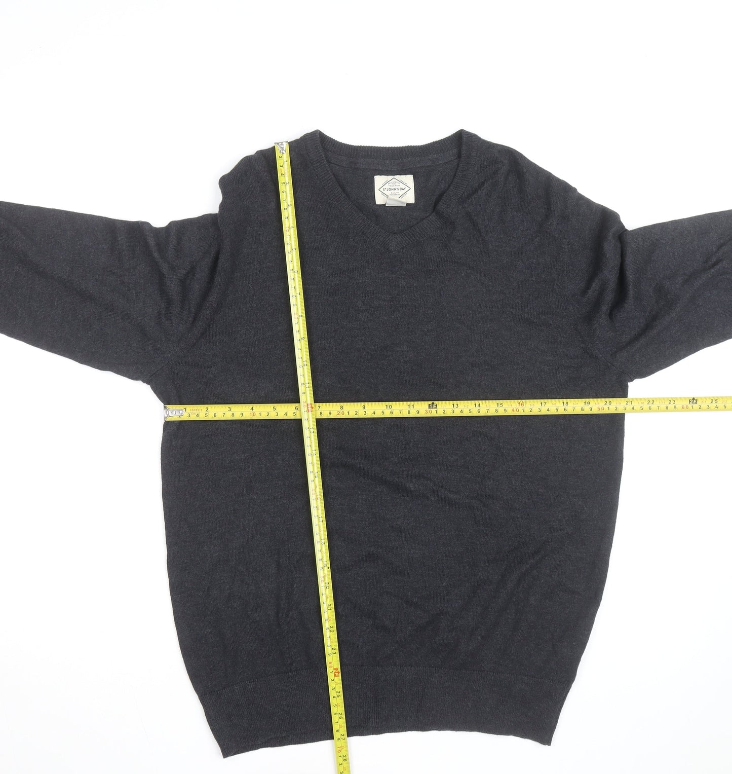 St John’s Bay Men’s Grey V-Neck Pullover Jumper Size M