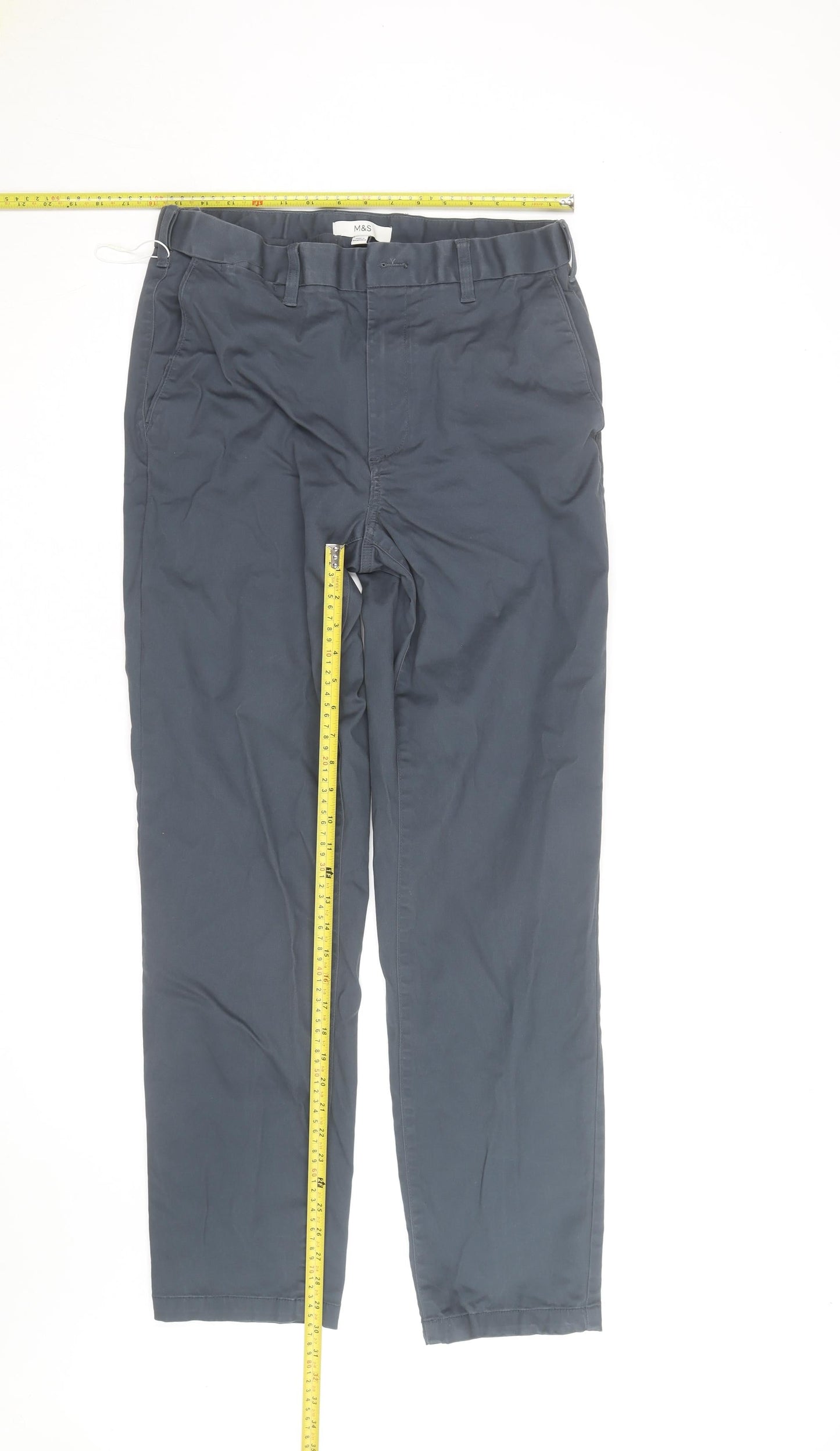 Marks and Spencer Mens Blue Chino Trousers 32W 33L Cotton Blend