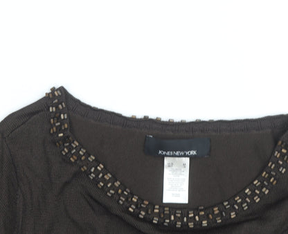 Jones New York Women’s Brown Beaded Boat Neck Long Sleeve Pullover Jumper Size M