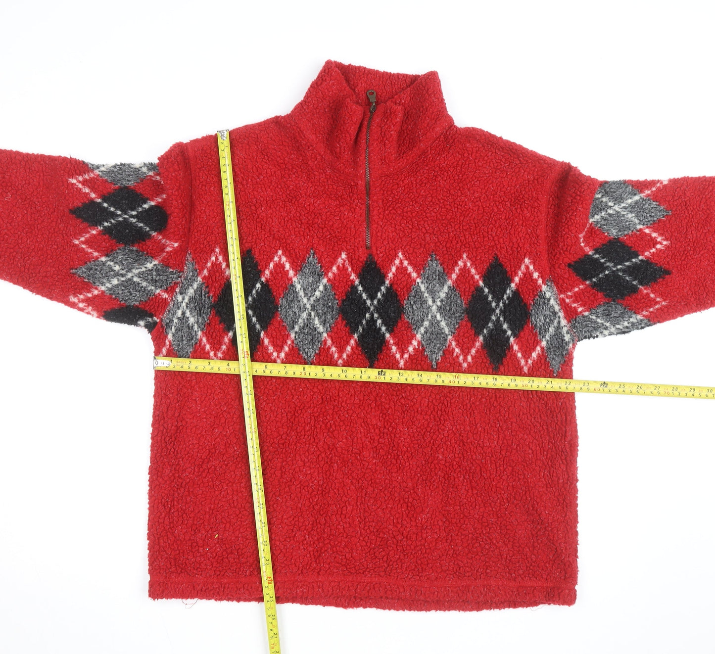 Rafaella Men's Red Argyle 1/4 Zip Fleece Jumper M