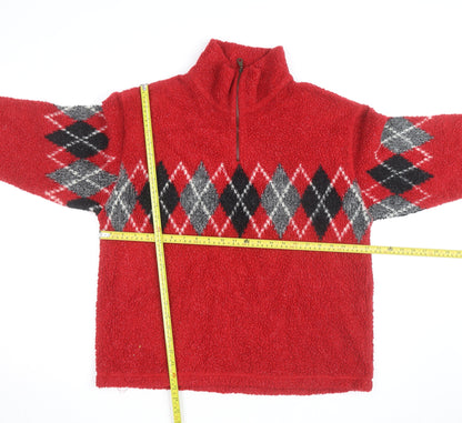 Rafaella Men's Red Argyle 1/4 Zip Fleece Jumper M