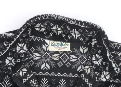 Kellysport Mens Black Fair Isle Fleece Vest Size L Winter Zip Up