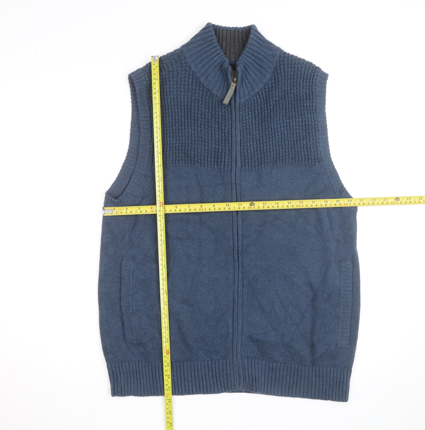 Duluth Trading Co Men’s Blue Knit Zip Vest Jumper L Wool Blend