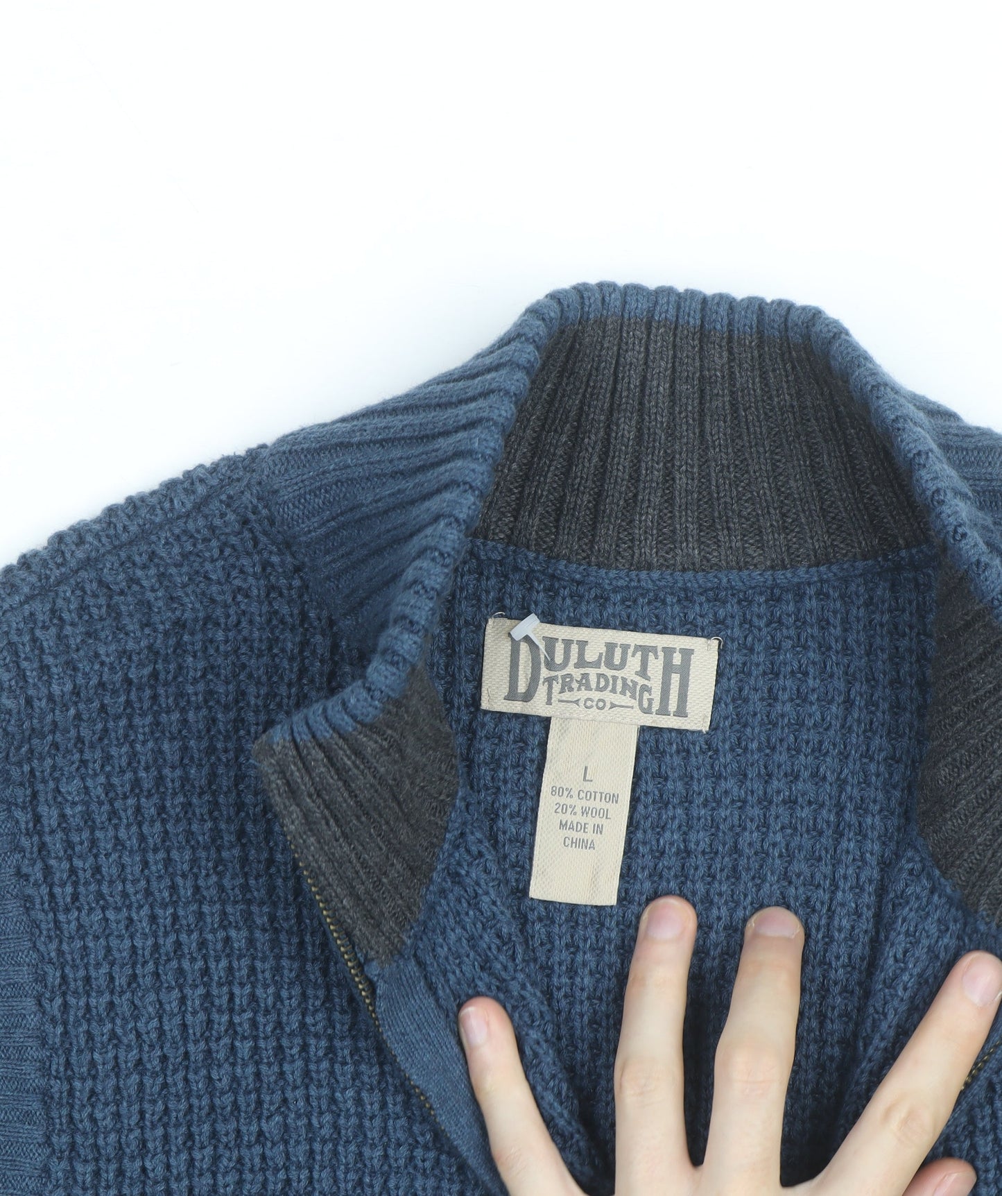 Duluth Trading Co Men’s Blue Knit Zip Vest Jumper L Wool Blend