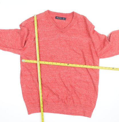 Nautica Men's Red V-Neck Knit Pullover Jumper Size L