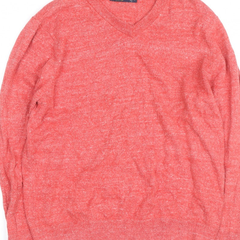 Nautica Men's Red V-Neck Knit Pullover Jumper Size L