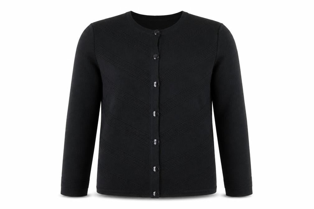 Front view of La Dame Black Knit Long Sleeve Classic Cardigan M unisex