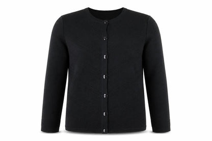Front view of La Dame Black Knit Long Sleeve Classic Cardigan M unisex