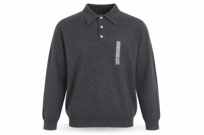 Cambridge Classics Men's Grey Collared Long Sleeve Cotton Blend Polo M
