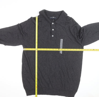 Cambridge Classics Men's Grey Collared Long Sleeve Cotton Blend Polo M