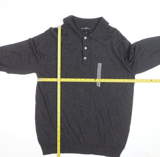 Cambridge Classics Men's Grey Collared Long Sleeve Cotton Blend Polo M