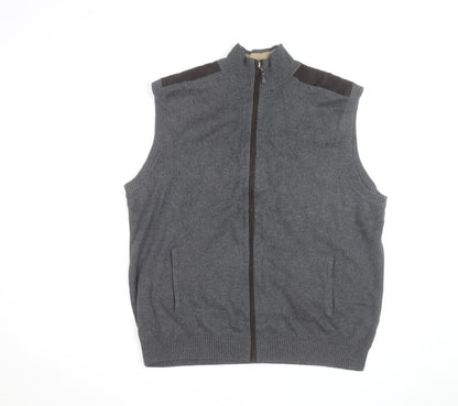 Roundtree & Yorke Men’s Grey Cotton Full Zip Sleeveless Knit Vest L