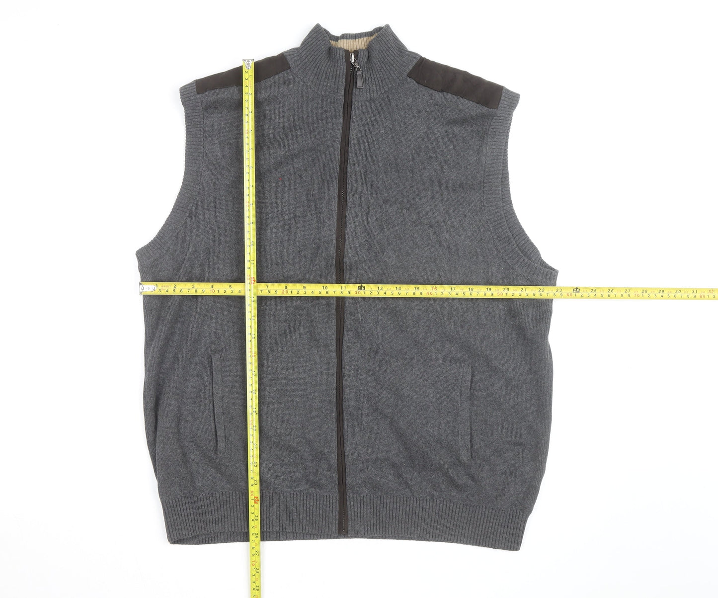 Roundtree & Yorke Men’s Grey Cotton Full Zip Sleeveless Knit Vest L