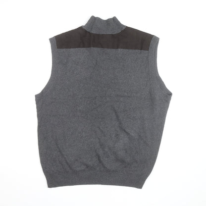 Roundtree & Yorke Men’s Grey Cotton Full Zip Sleeveless Knit Vest L