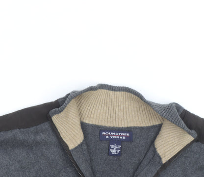 Roundtree & Yorke Men’s Grey Cotton Full Zip Sleeveless Knit Vest L