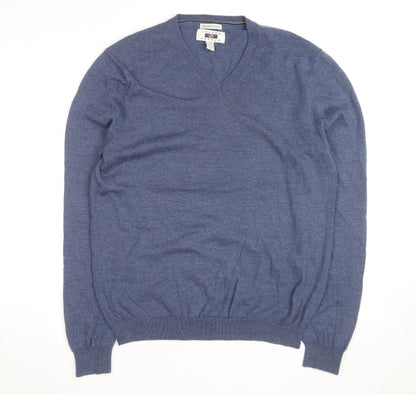 Joseph Abboud Men's Blue V-Neck Merino Wool Jumper Size L